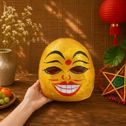 Mặt nạ chú Tễu Ông Địa DIYDECORSG, mặt nạ giấy bồi thủ công, đồ chơi truyền thống trang trí 5