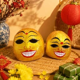 Mặt nạ chú Tễu Ông Địa DIYDECORSG, mặt nạ giấy bồi thủ công, đồ chơi truyền thống trang trí 2