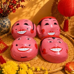 Mặt nạ chú Tễu Ông Địa DIYDECORSG, mặt nạ giấy bồi thủ công, đồ chơi truyền thống trang trí 4