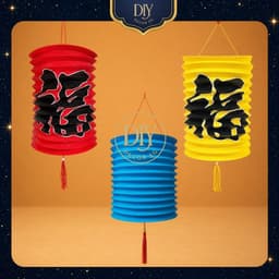 Combo 10 lồng đèn Trung thu DIYDECORSG, lồng đèn giấy xếp chữ Phúc, nhân vật hoạt hình, đường kính 1
