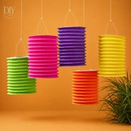 Combo 10 lồng đèn Trung thu DIYDECORSG, lồng đèn giấy xếp chữ Phúc, nhân vật hoạt hình, đường kính 4