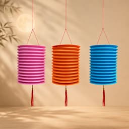 Combo 10 lồng đèn Trung thu DIYDECORSG, lồng đèn giấy xếp chữ Phúc, nhân vật hoạt hình, đường kính 3