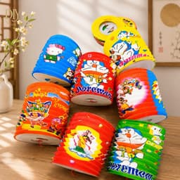Combo 10 lồng đèn giấy xếp DIYDECORSG, lồng đèn hình ống trụ Trung thu, mẫu hoạt hình con vật 18.5cm 3