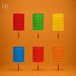 Combo 10 lồng đèn Trung thu DIYDECORSG, lồng đèn giấy xếp chữ Phúc, nhân vật hoạt hình, đường kính 6