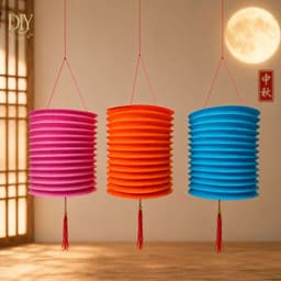 Combo 10 lồng đèn giấy xếp DIYDECORSG, lồng đèn hình ống trụ Trung thu, mẫu hoạt hình con vật 18.5cm 2