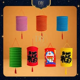 Combo 10 lồng đèn giấy xếp DIYDECORSG, lồng đèn hình ống trụ Trung thu, mẫu hoạt hình con vật 18.5cm 1