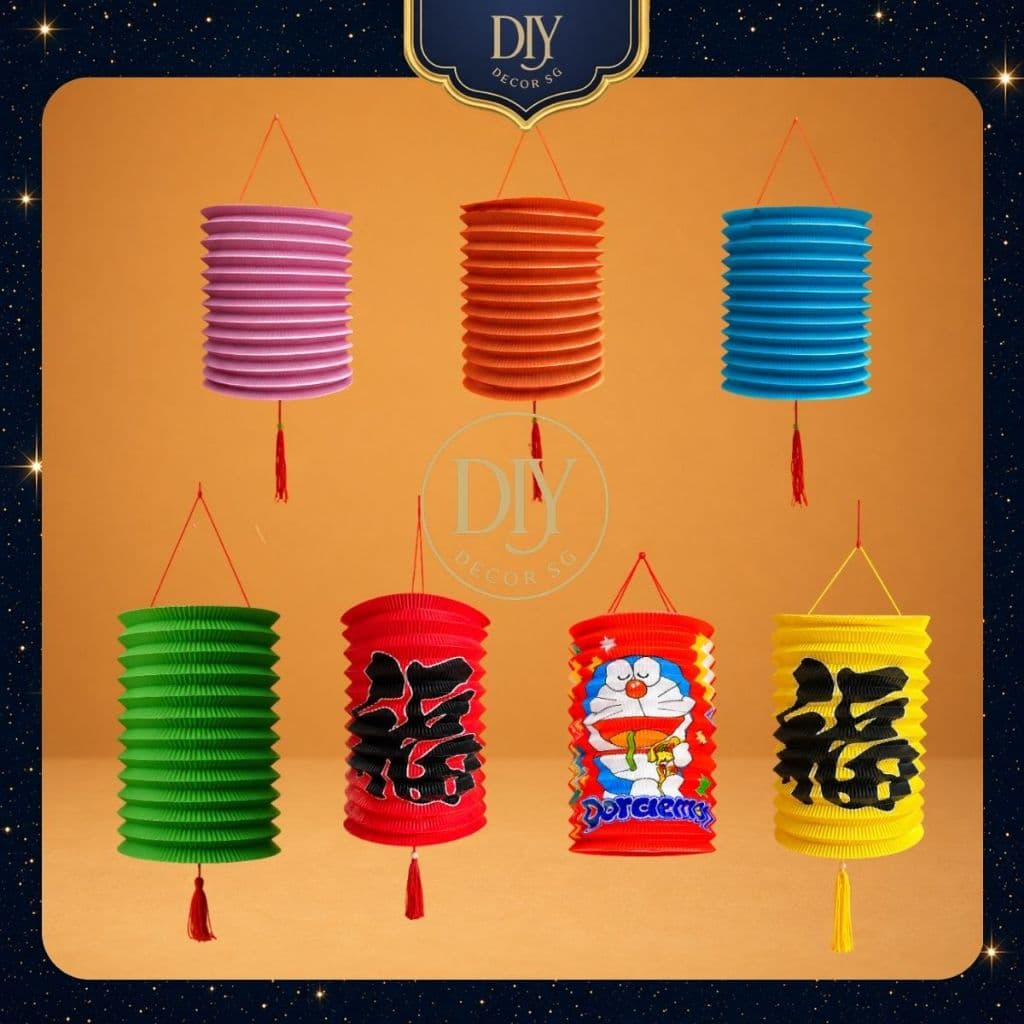 Combo 10 lồng đèn giấy xếp DIYDECORSG, lồng đèn hình ống trụ Trung thu, mẫu hoạt hình con vật 18.5cm