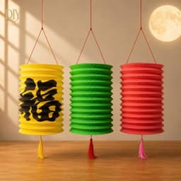 Combo 10 lồng đèn giấy xếp DIYDECORSG, lồng đèn hình ống trụ Trung thu, mẫu hoạt hình con vật 18.5cm 7