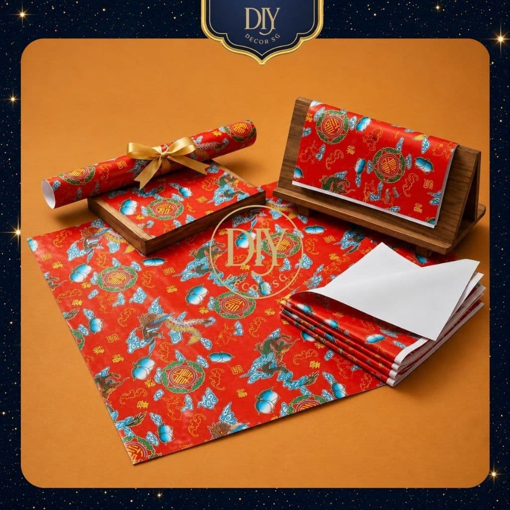 Giấy long phụng DIYDECORSG, giấy trang trí hoa văn truyền thống, giấy gói Tết, Trung thu bọc chậu mai chậu cúc 50x70cm