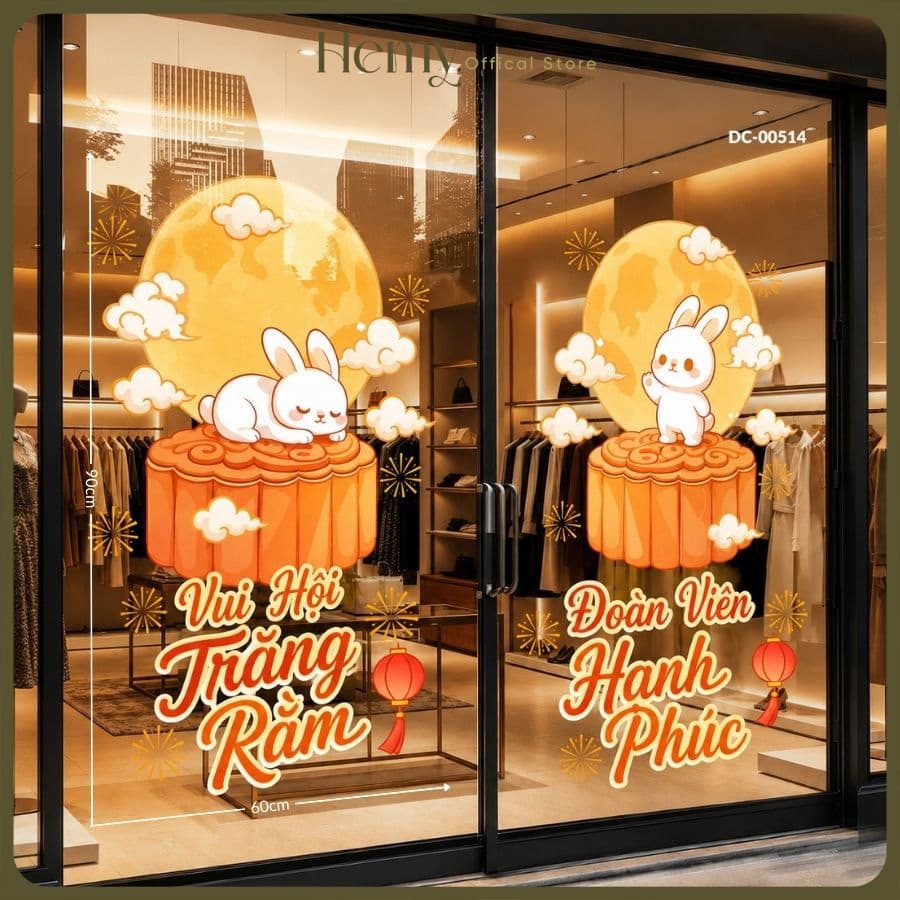 Decal Dán Kính Trung Thu Đoàn Viên, Trang Trí Nhà, Quán Cafe, Văn Phòng, Lớp Học, Bền Đẹp, PVC Chống Nước - HeMy Decor