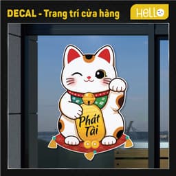 Mèo Thần tài - XIN CHÀO QUÝ KHÁCH _decal chống nước dán cửa kính đón khách 2