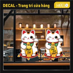 Mèo Thần tài - XIN CHÀO QUÝ KHÁCH _decal chống nước dán cửa kính đón khách 3