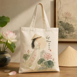 Túi tote có khóa VIỆT NAM túi vải canvas hình kỉ niệm Hà Nội - Sài Gòn - Hội An đeo vai kích thước 35x40cm tota0317 3