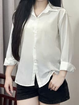 Áo Sơ Mi Nữ Trắng Đi Học Đi chơi Tay Dài Form rộng Bacsic cổ bẻ Kiểu áo sơ mi Trắng nữ dài tay Học Sinh Đi học Đẹp 4
