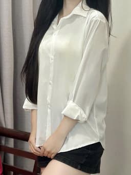 Áo Sơ Mi Nữ Trắng Đi Học Đi chơi Tay Dài Form rộng Bacsic cổ bẻ Kiểu áo sơ mi Trắng nữ dài tay Học Sinh Đi học Đẹp 3