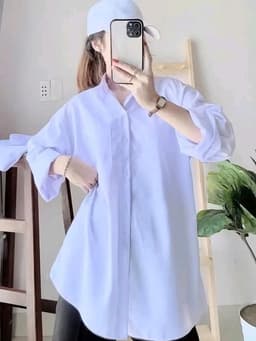 Áo Sơ Mi Nữ Trắng Đi Học Đi chơi Tay Dài Form rộng Bacsic cổ bẻ Kiểu áo sơ mi Trắng nữ dài tay Học Sinh Đi học Đẹp 5
