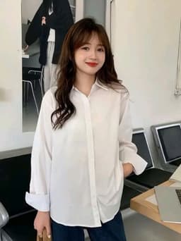 Áo Sơ Mi Nữ Trắng Đi Học Đi chơi Tay Dài Form rộng Bacsic cổ bẻ Kiểu áo sơ mi Trắng nữ dài tay Học Sinh Đi học Đẹp 7