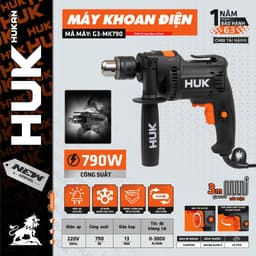 Máy khoan điện cầm tay HUKAN G3-MK790, Công suất 790w, Đầu 13mm, Có chức năng khoan búa, điều tốc 1
