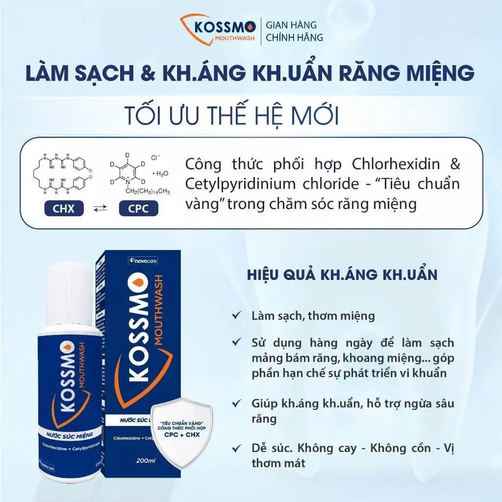 Combo 2 chai nước súc miệng Kossmo làm sạch, giúp kháng khuẩn, hỗ trợ ngừa sâu răng, viêm lợi, loét miệng