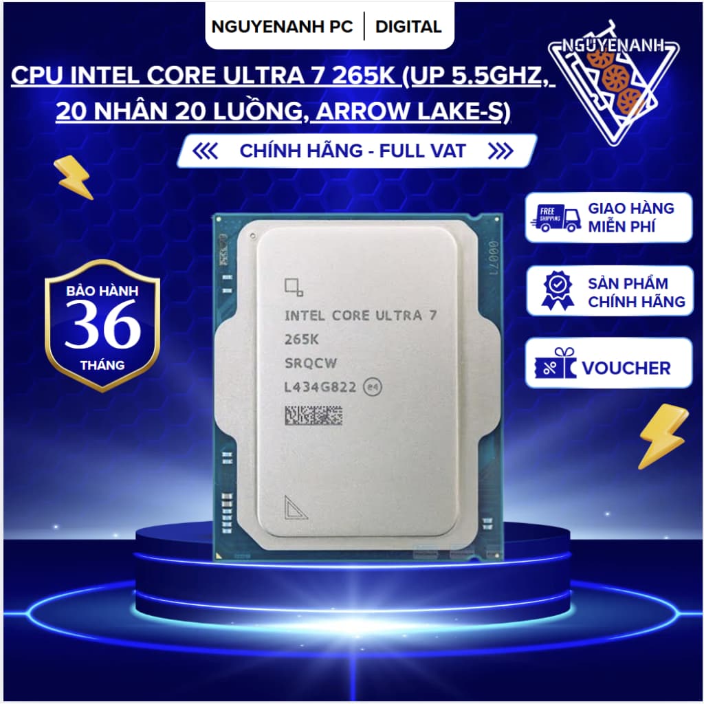 [Full Vat ] CPU Intel Core Ultra 7 265K (Up 5.5GHz, 20 Nhân 20 Luồng, Arrow Lake-S) TRAY - bh 36 tháng