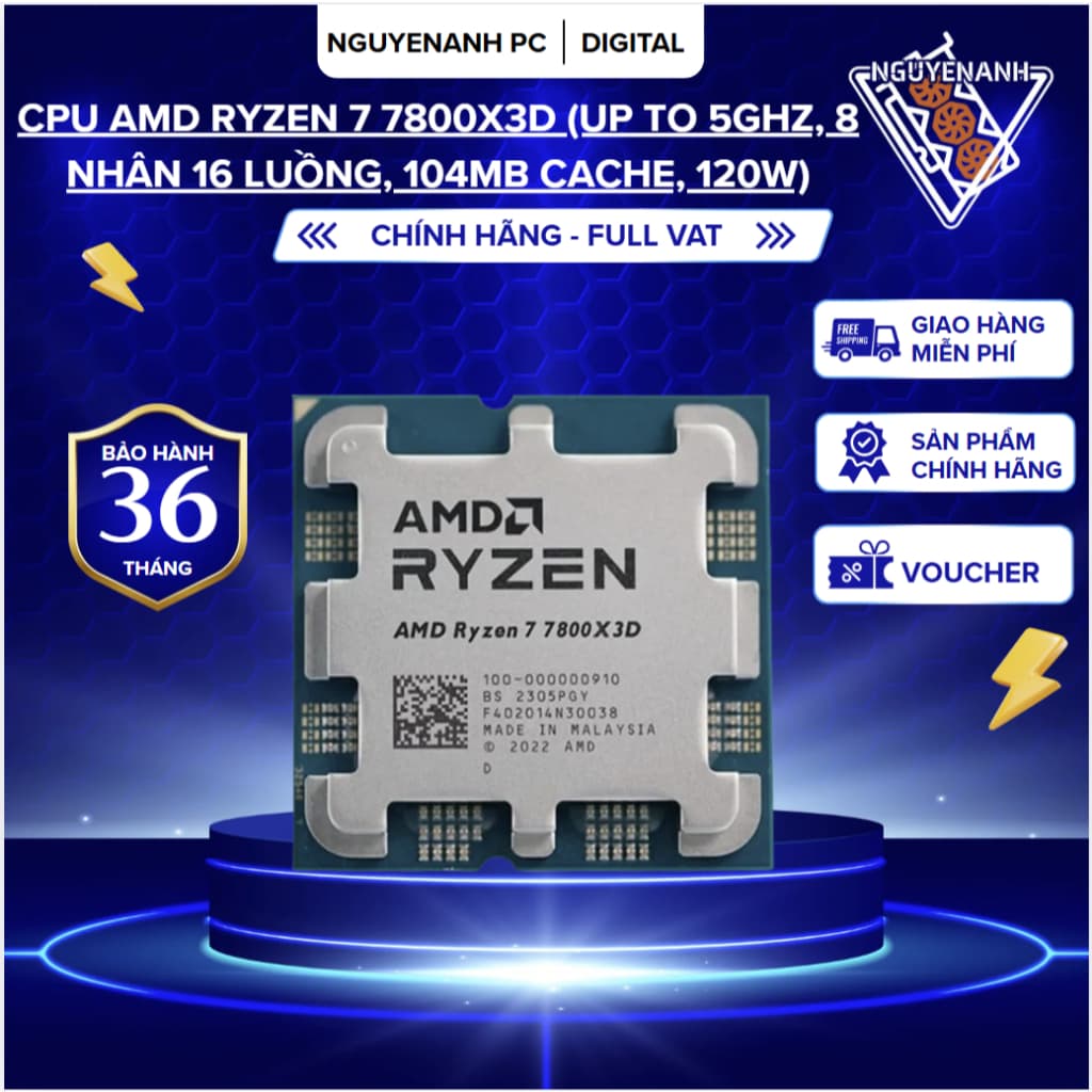 [Full Vat ] Bộ vi xử lý AMD Ryzen 7 7800X3D 4.2 GHz up to 5.0GHz, 104MB Cache, Socket AM5