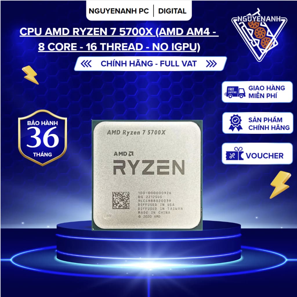 [Full Vat]CPU AMD Ryzen 7 5700X (AMD AM4 - 8 Core - 16 Thread  - No iGPU) - bh 36 tháng
