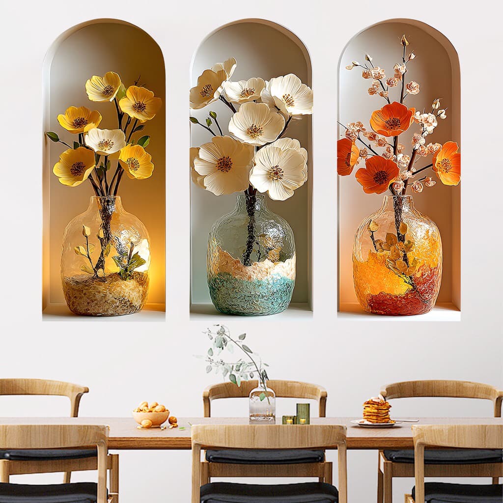 decal dán tường 3 vòm khung lọ hoa sẵn keo kt mỗi ô 3060cm . tổng thể 6090cm decor nhà cửa đẹp