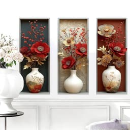bộ 3 decal bình hoa đỏ nghệ thuật dán tường kt mỗi ô 3060cm 1