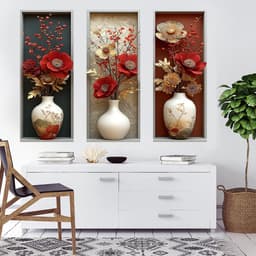bộ 3 decal bình hoa đỏ nghệ thuật dán tường kt mỗi ô 3060cm 2