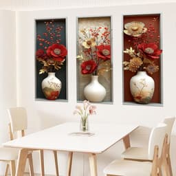 bộ 3 decal bình hoa đỏ nghệ thuật dán tường kt mỗi ô 3060cm 3