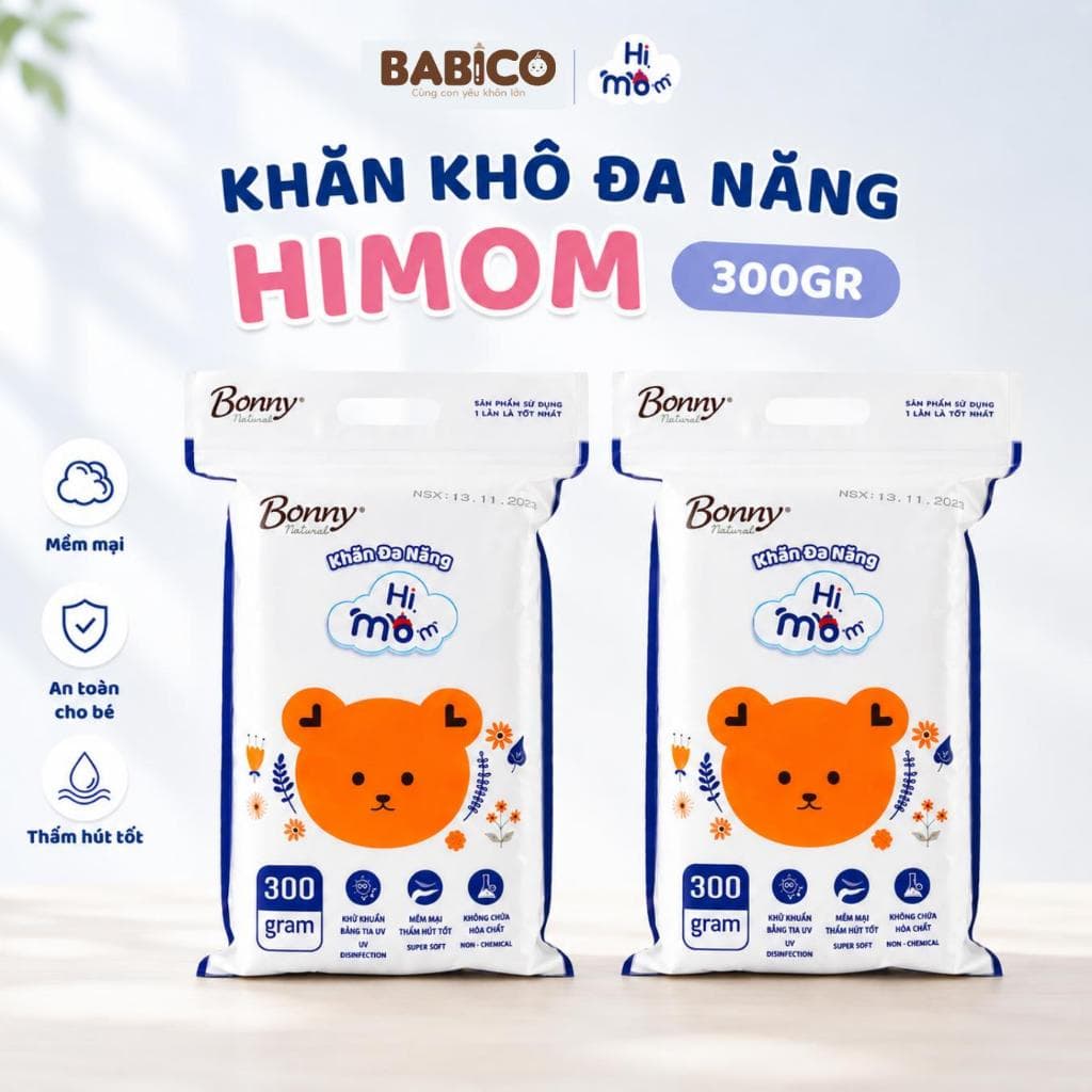 [Bịch 300g] Khăn Khô Đa Năng Himom Bonny Mẫu Mới Mềm Mại, An Toàn Cho Mẹ Và Bé