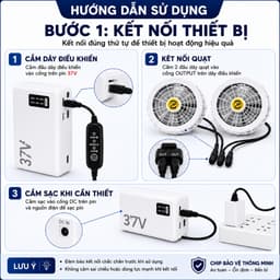 Bộ Quạt Áo Điều Hòa Kèm Pin 37V JP, 2 Quạt Gió Mạnh 3 Tốc Độ, Pin LED 15-17 Giờ, Sạc Nhanh 5