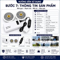 Bộ Quạt Áo Điều Hòa Kèm Pin 37V JP, 2 Quạt Gió Mạnh 3 Tốc Độ, Pin LED 15-17 Giờ, Sạc Nhanh 3