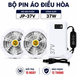 Bộ Quạt Áo Điều Hòa Kèm Pin 37V JP, 2 Quạt Gió Mạnh 3 Tốc Độ, Pin LED 15-17 Giờ, Sạc Nhanh 1