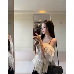 (Dmina)  Áo Corset ren tầng trễ vai khoá kéo chất ren hoa ôm body tôn dáng sang trọng 5