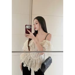 (Dmina)  Áo Corset ren tầng trễ vai khoá kéo chất ren hoa ôm body tôn dáng sang trọng 6