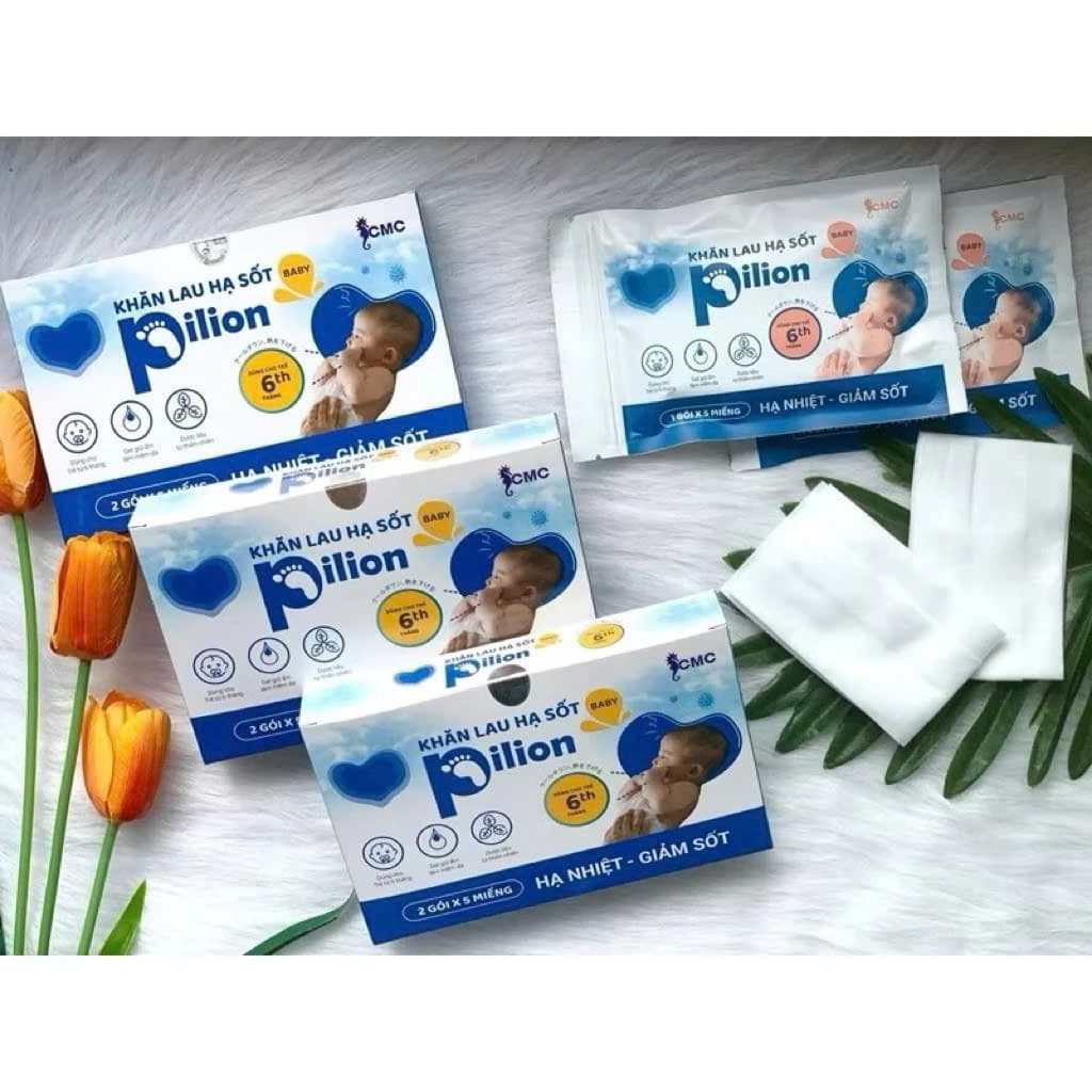 Khăn Lau Hạ Sốt Pilion Baby An Toàn Tiện Lợi Cho Bé Từ 6 Tháng Tuổi (Hộp 2 túi x 5 miếng)