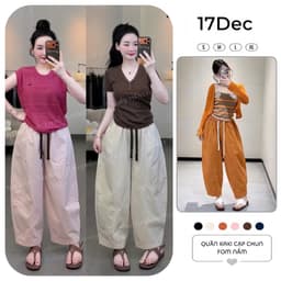 [Mở Bán] Quần Kaki Dáng Baggy Thụng Cạp Chun Kèm Dây Rút 17Dec-850, Quần Boom Kaki Gân Giữa Vải Kaki Nhật 1