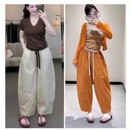 [Mở Bán] Quần Kaki Dáng Baggy Thụng Cạp Chun Kèm Dây Rút 17Dec-850, Quần Boom Kaki Gân Giữa Vải Kaki Nhật 2