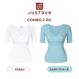 Áo Thun Ôm Body Cổ V Đắp Chéo Tay Lỡ JUSTDUN Chất Thun Cotton Mềm Mịn HN8 8