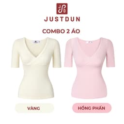 Áo Thun Ôm Body Cổ V Đắp Chéo Tay Lỡ JUSTDUN Chất Thun Cotton Mềm Mịn HN8 9
