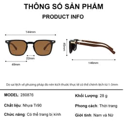 Kính râm mát thời trang nam nữ NARO EYEWEAR  dáng vuông cổ điển chống tia UV đi chơi, đi biển 280876 9