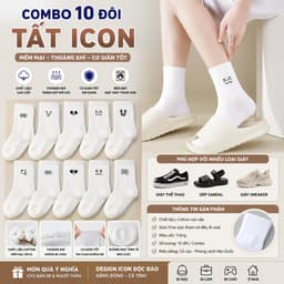 Combo 5- 10 Đôi Tất Trắng In Hình Icon Cảm Xúc Chất Liệu Cotton Mềm Mại Thấm Hút Mồ Hôi Tốt Phong Cách Trẻ Trung 2