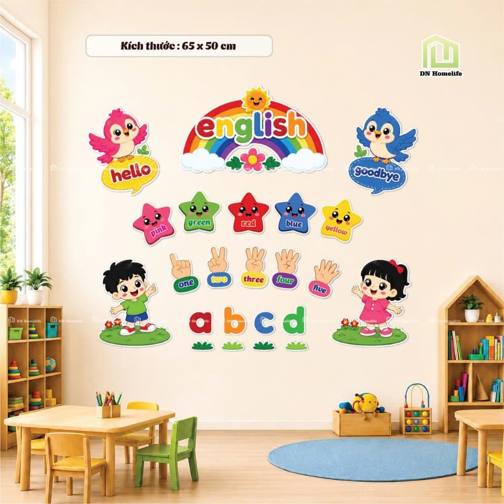 Set Gỗ dán tường cho lớp học Tiếng anh, góc học tập english, đồ trang trí mầm non