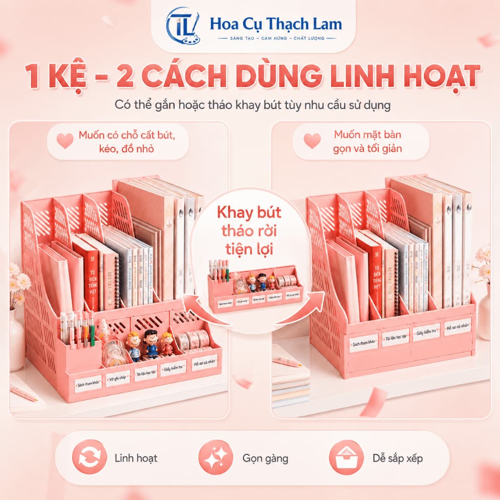 [ Tặng Tập mỹ thuật ]Khay kệ đựng tài liệu văn phòng A4 4 ngăn xinh xắn, Giá kệ đựng sách vở để bàn