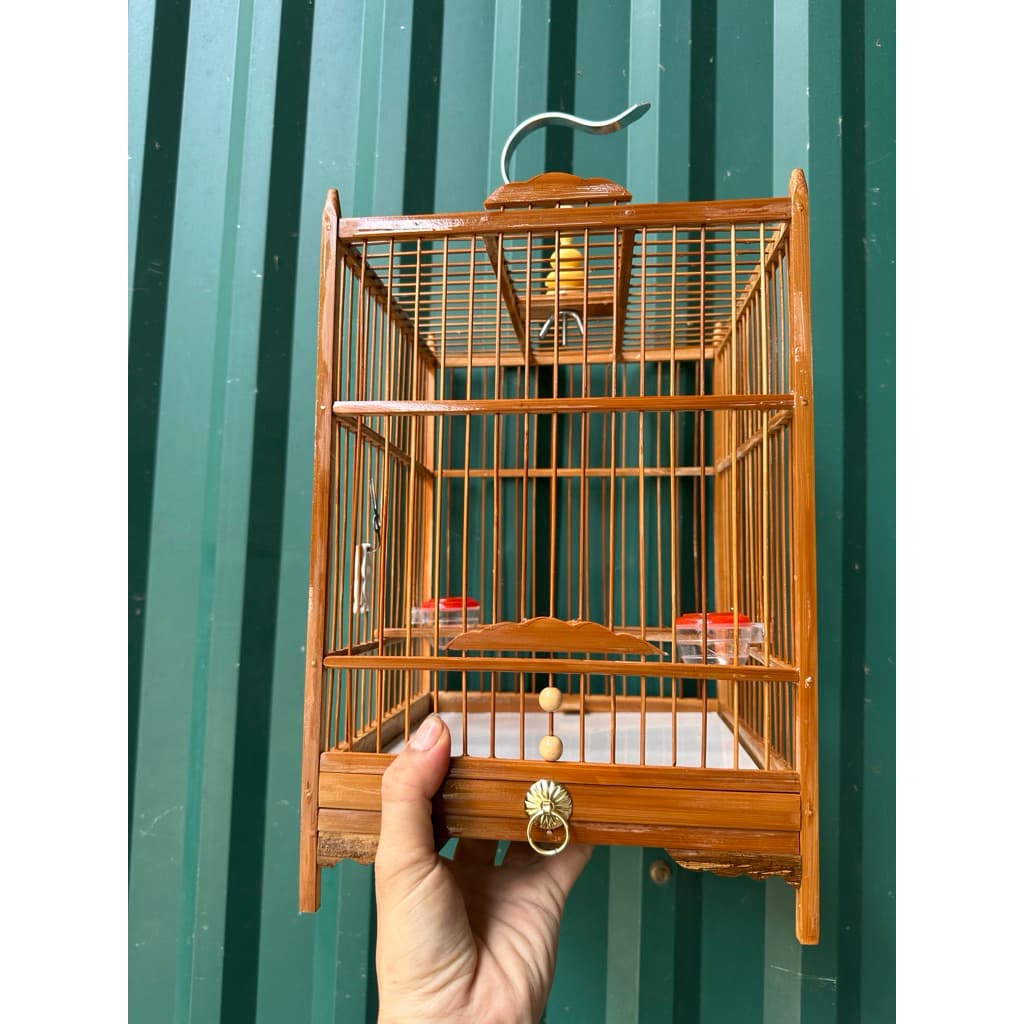 [Lồng sẵn nan trúc] Lồng chim Vành Khuyên, Hút Mật chất liệu trúc già xử lí, nan trúc có phụ kiện đi kèm