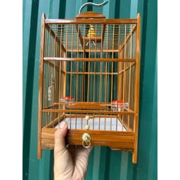 [Lồng sẵn nan trúc] Lồng chim Vành Khuyên, Hút Mật chất liệu trúc già xử lí, nan trúc có phụ kiện đi kèm 2