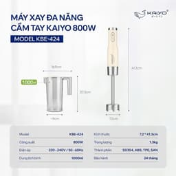 Máy xay đa năng cầm tay Kaiyo MODEL KBE-424 800W - 1L , xay sinh tố, xay cháo, xay soup BH 2 năm 1