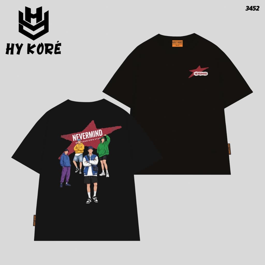 Áo Thun HY KORÉ NEVERMIND 3452 Form Rộng Localbrand Oversize Unisex Vải Cotton 75% Nam Nữ Mặc Đẹp