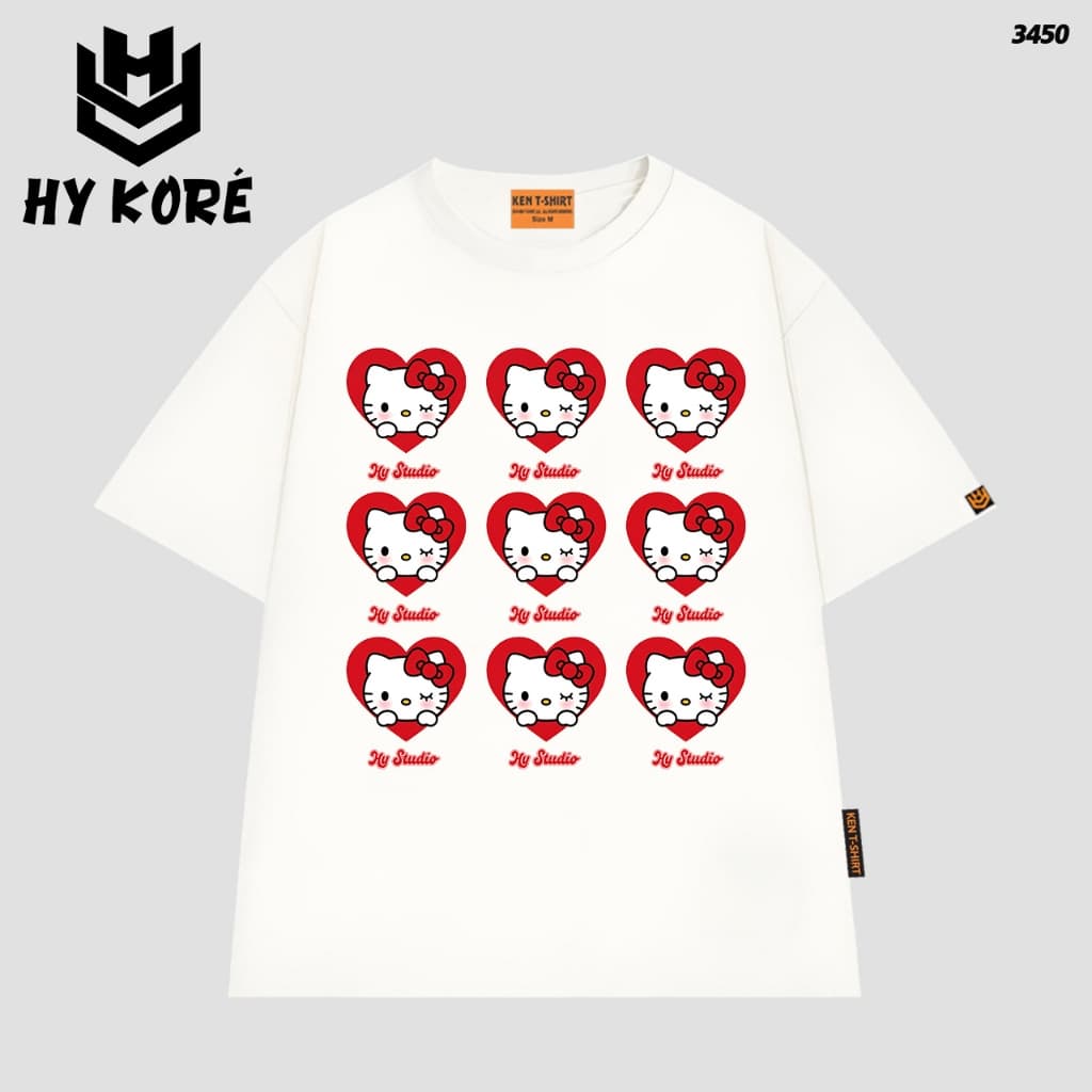 Áo Thun HY KORÉ MÈO ICON TRÁI TIM 3450 Form Rộng Localbrand Oversize Unisex Vải Cotton 75% Nam Nữ Mặc Đẹp